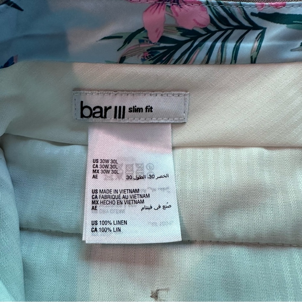 Bar III Slim Fit Gray Linen Trousers Size Width 30” x Length 30” NWT - Picture 2 of 9